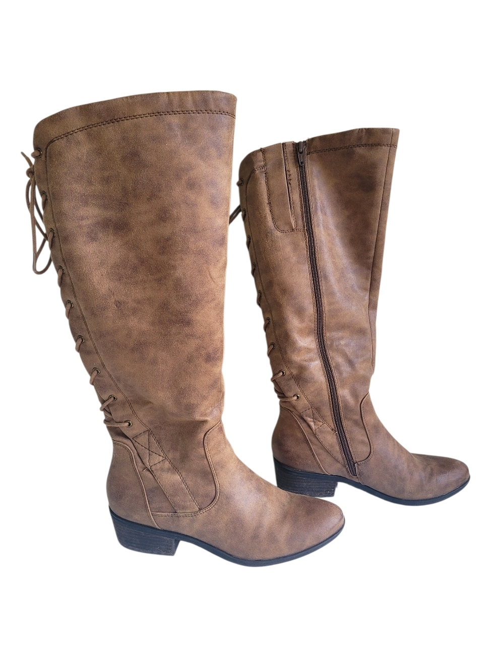 Baretraps Gardyna Knee-High Lace-Up Riding Boots Tan Womens 7.5